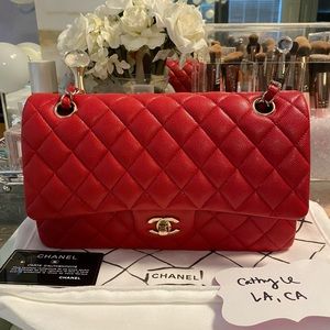 Chanel medium classic caviar 19b red